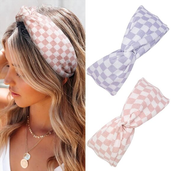 Plaid Headbands for Women Wide Thick Comfortable Non Slip Checkered Fashion